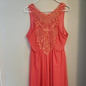 Peach high-low dress with lace detail back